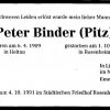 Binder Peter 1909-1991 Todesanzeige